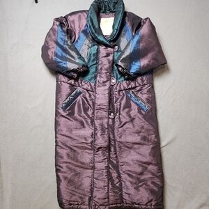 Long women vintage 80s 90s Long Puffer Jacket shiny colorblock Winter Coat